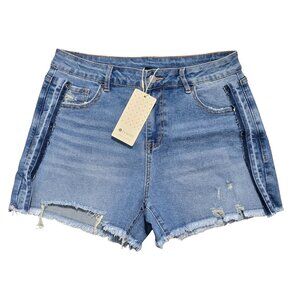 NWT | Evaless High-Rise Distressed Frayed Hem Blue Jean Shorts | Size 12